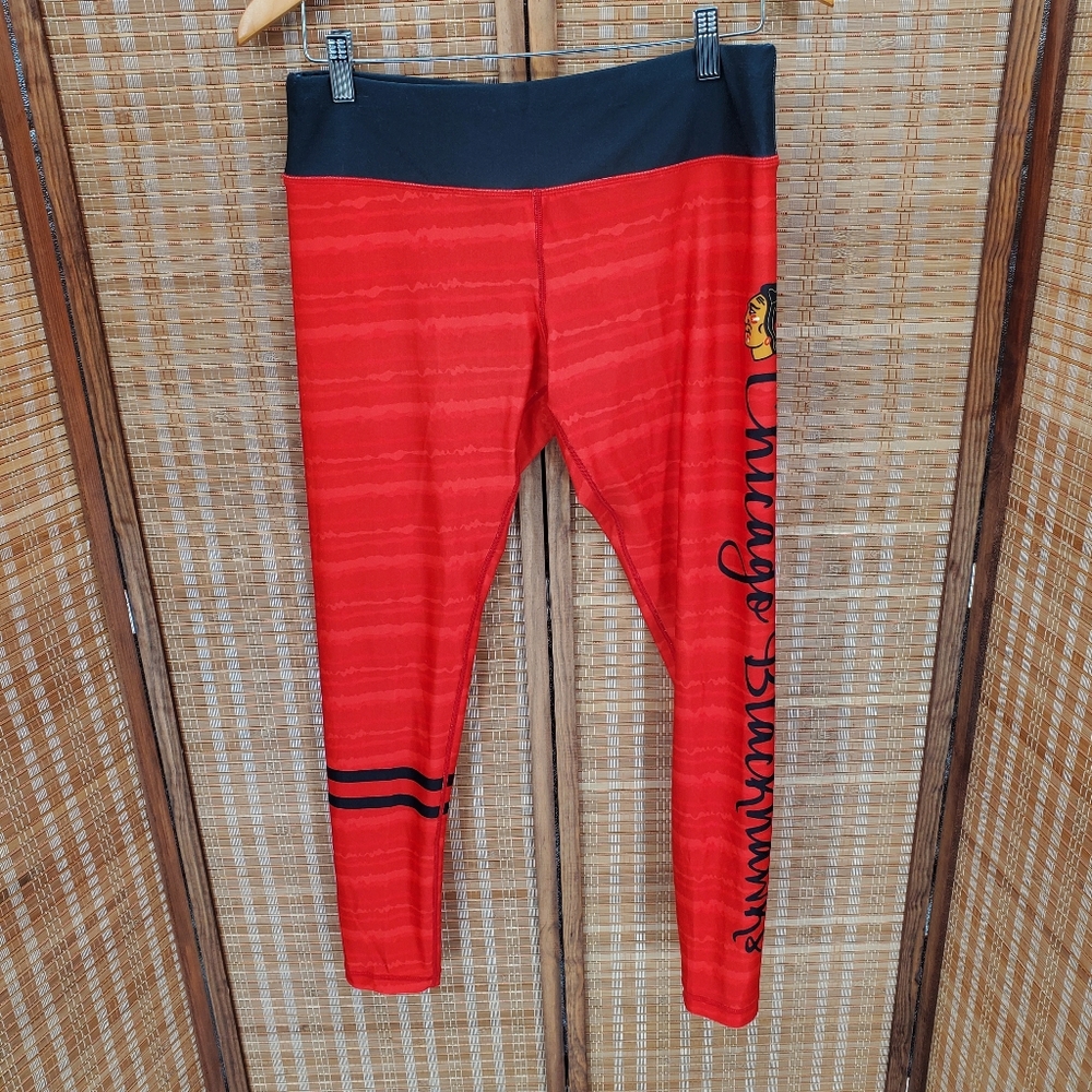 ◇ Chicago Blackhawks NHL Team Logo Leggings Size Large Red Black